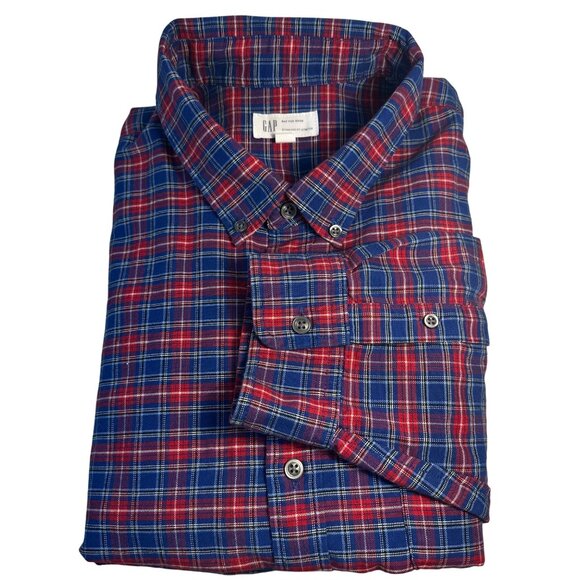 GAP Other - Gap Men's XXL  Blue/Red Plaid Long Sleeve Button-Up Shirt Standard Fit Stretch